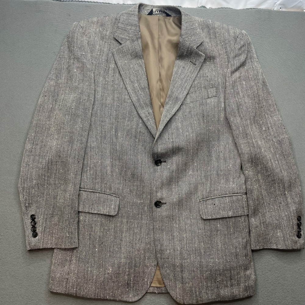 Jos. A. Bank Men Blazer 100% Silk 40R Gray Herringbone Academia Sport Coat